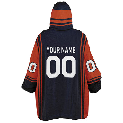 Navy and orange bold snug hoodie with modern color-block design and soft loungewear fit.