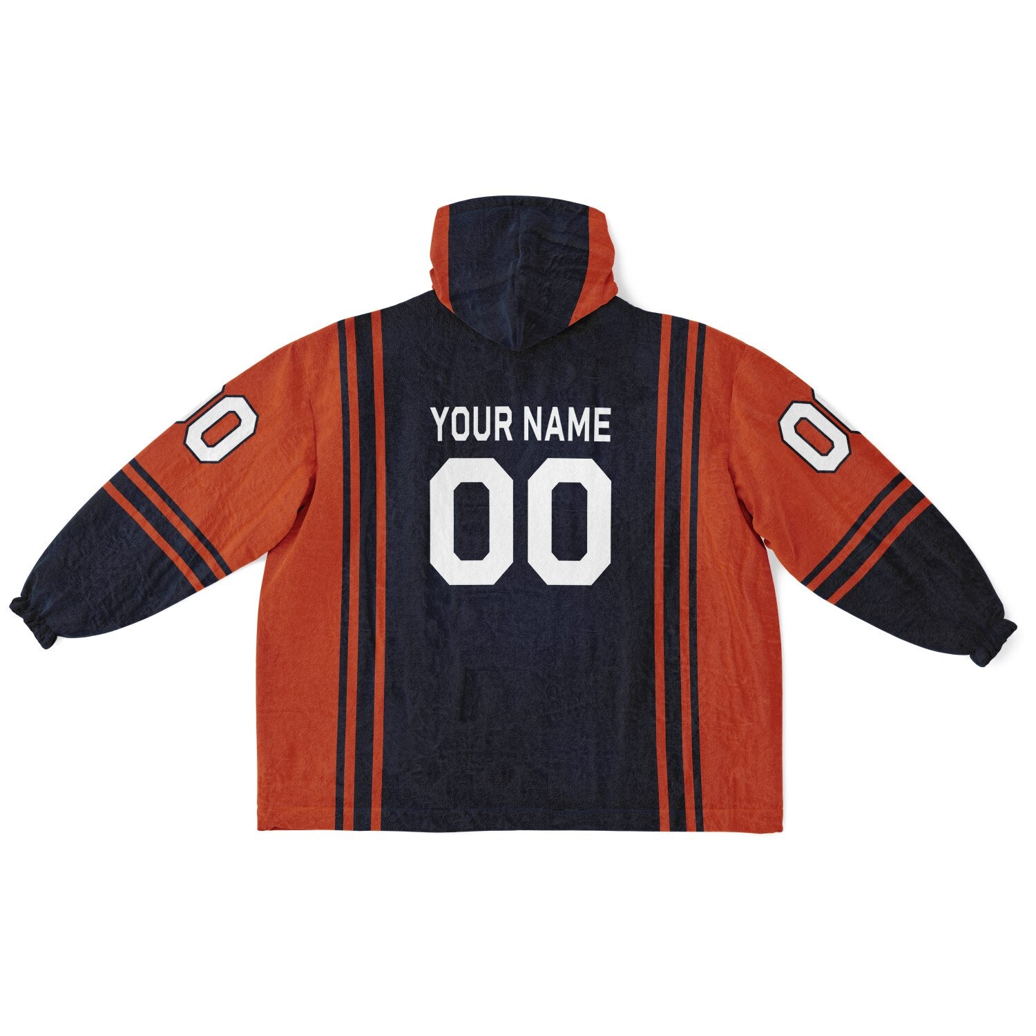 Navy and orange bold snug hoodie with modern color-block design and soft loungewear fit.