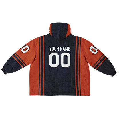 Navy and orange bold snug hoodie with modern color-block design and soft loungewear fit.