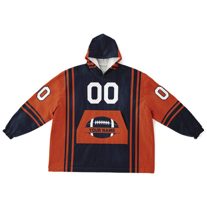Navy and orange bold snug hoodie with modern color-block design and soft loungewear fit.