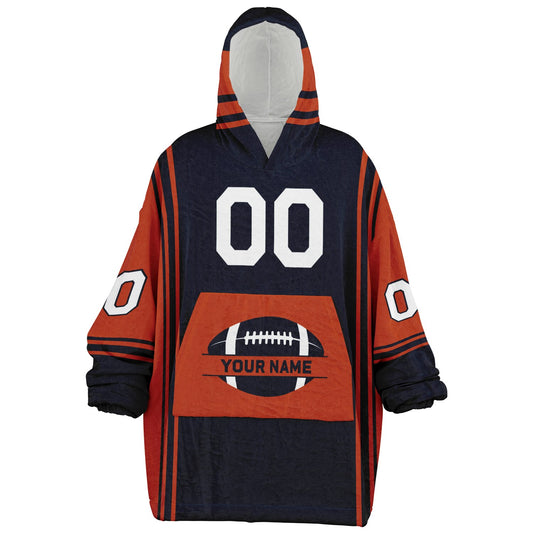 Navy and orange bold snug hoodie with modern color-block design and soft loungewear fit.