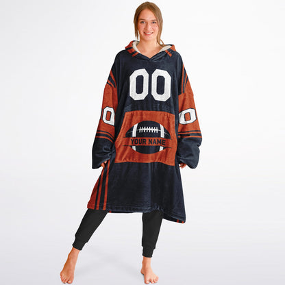 Navy and orange bold snug hoodie with modern color-block design and soft loungewear fit.