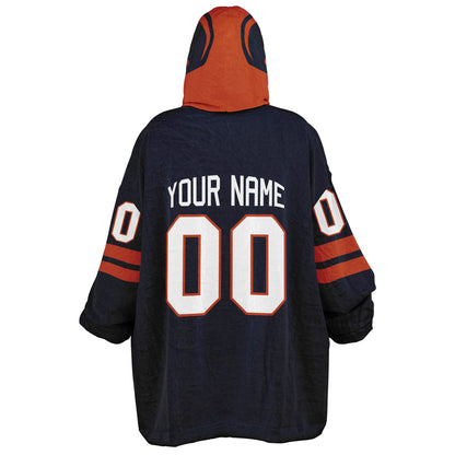Navy orange classic snug hoodie featuring jersey-style stripes and personalized name and number.
