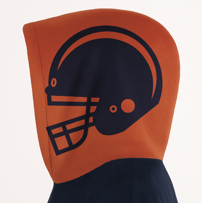 Navy orange classic snug hoodie featuring jersey-style stripes and personalized name and number.