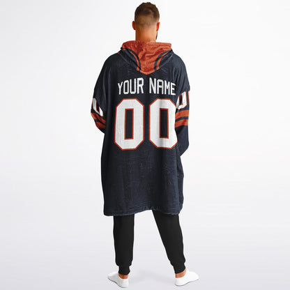 Navy orange classic snug hoodie featuring jersey-style stripes and personalized name and number.