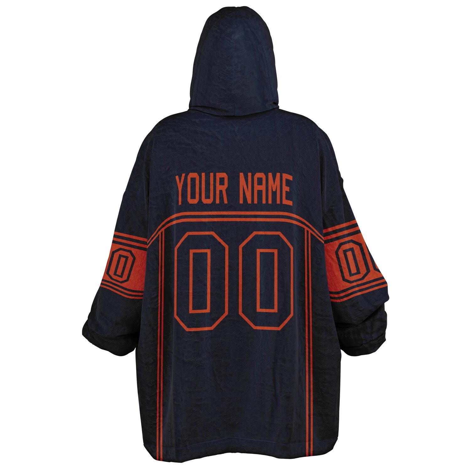 Navy and orange lineup snug hoodie featuring sleek line-art details and minimalist team-inspired design.
