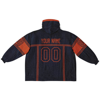 Navy and orange lineup snug hoodie featuring sleek line-art details and minimalist team-inspired design.