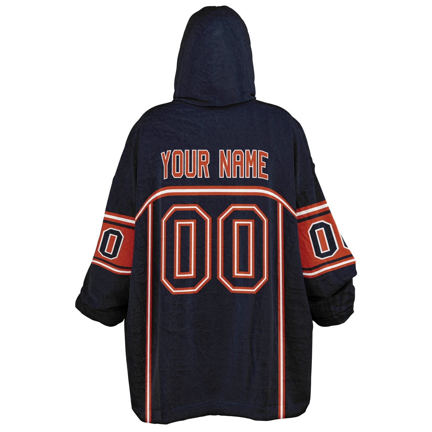 Navy, orange, and white lineup snug hoodie with clean line work and subtle jersey influence.