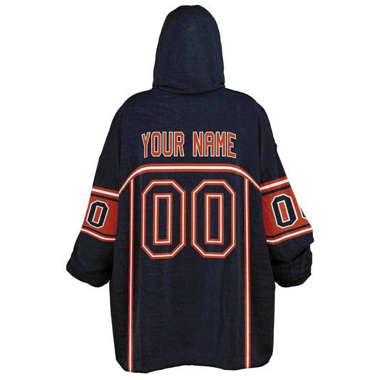 Navy, orange, and white lineup snug hoodie with clean line work and subtle jersey influence.