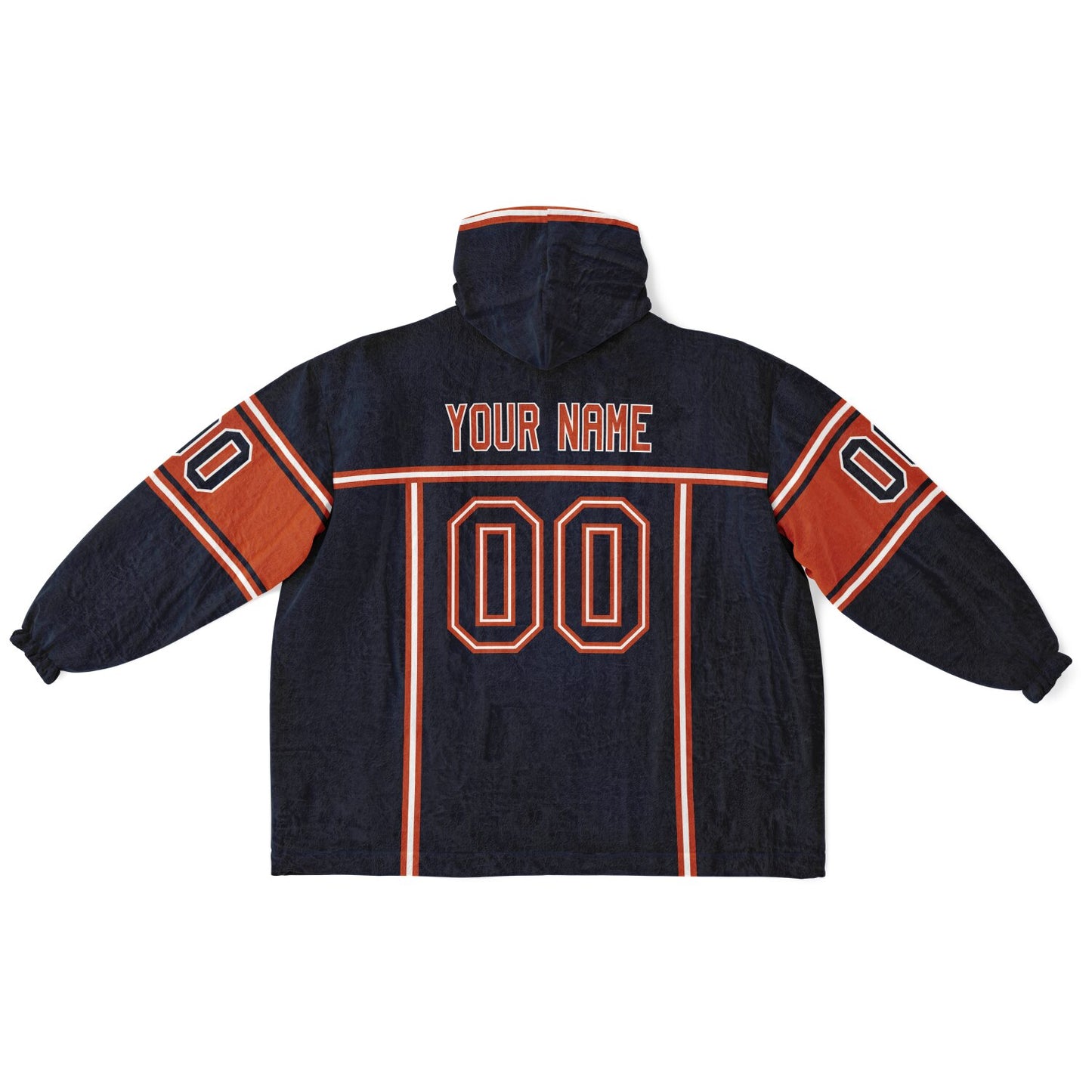 Navy, orange, and white lineup snug hoodie with clean line work and subtle jersey influence.