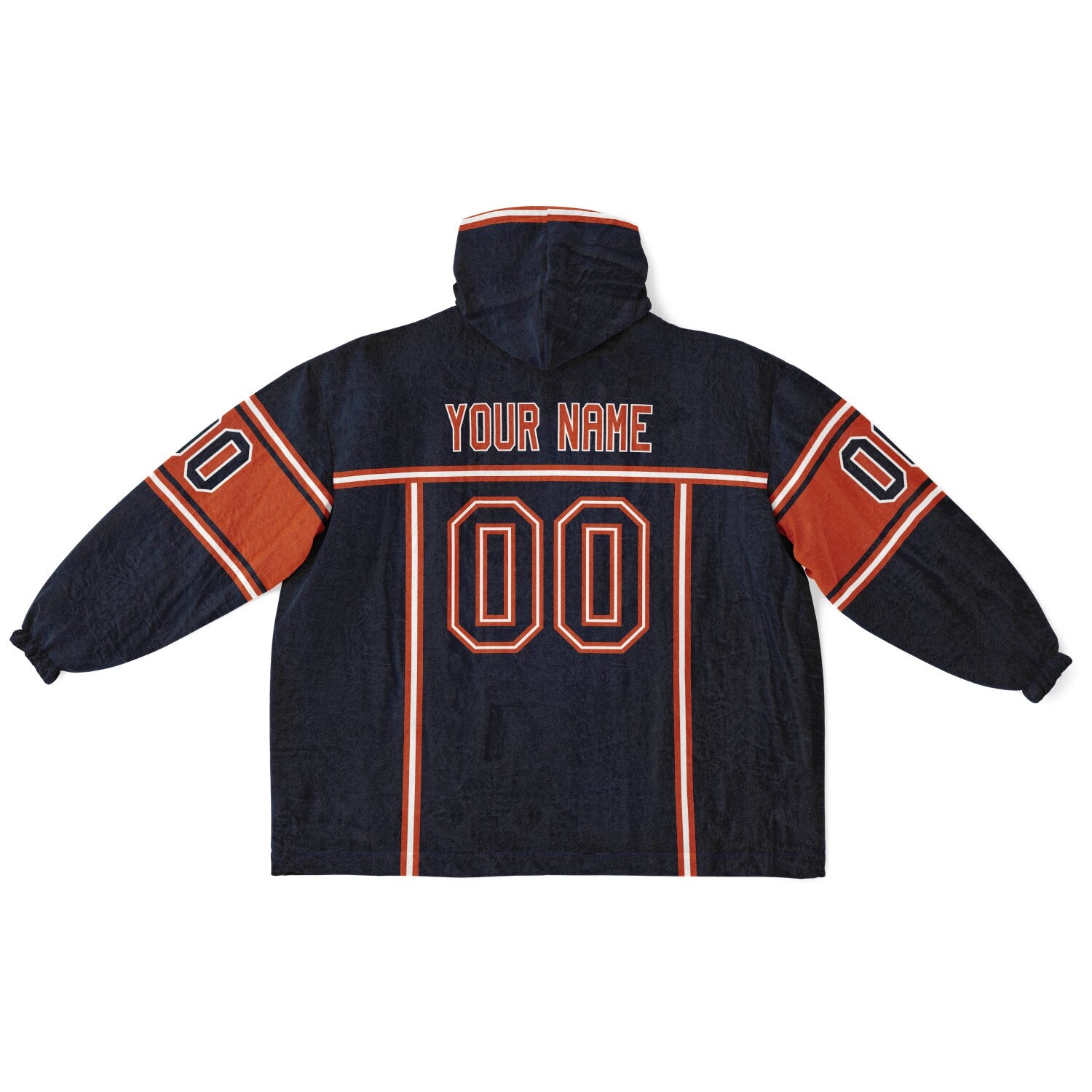 Navy, orange, and white lineup snug hoodie with clean line work and subtle jersey influence.