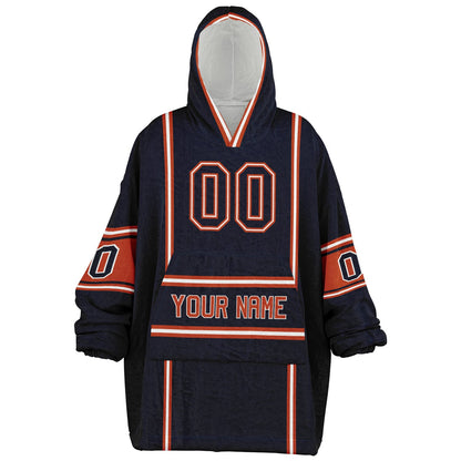 Navy, orange, and white lineup snug hoodie with clean line work and subtle jersey influence.