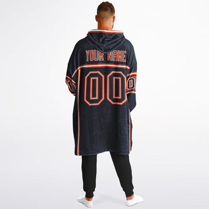 Navy, orange, and white lineup snug hoodie with clean line work and subtle jersey influence.