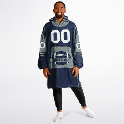 Navy and silver bold snug hoodie with modern color-block design and soft loungewear fit.