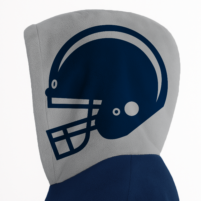 Navy and silver classic snug hoodie featuring jersey-style stripes and personalized name and number.