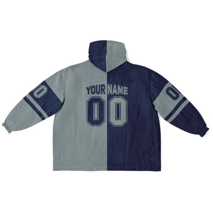 Navy and silver halftime snug hoodie featuring a symmetrical split design for a dynamic game-day look.