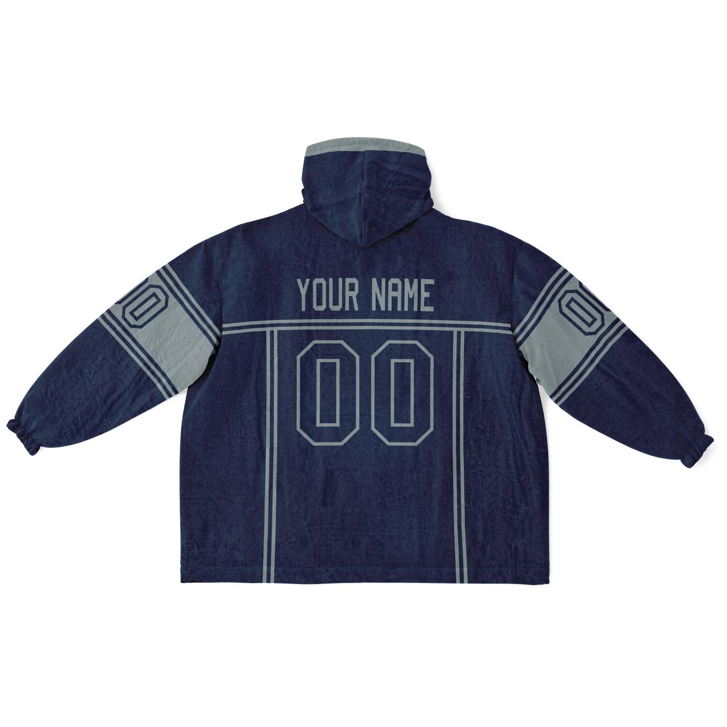 Navy and silver lineup snug hoodie featuring sleek line-art details and minimalist team-inspired design.