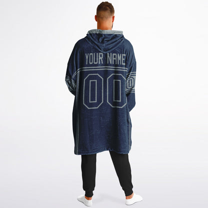 Navy and silver lineup snug hoodie featuring sleek line-art details and minimalist team-inspired design.