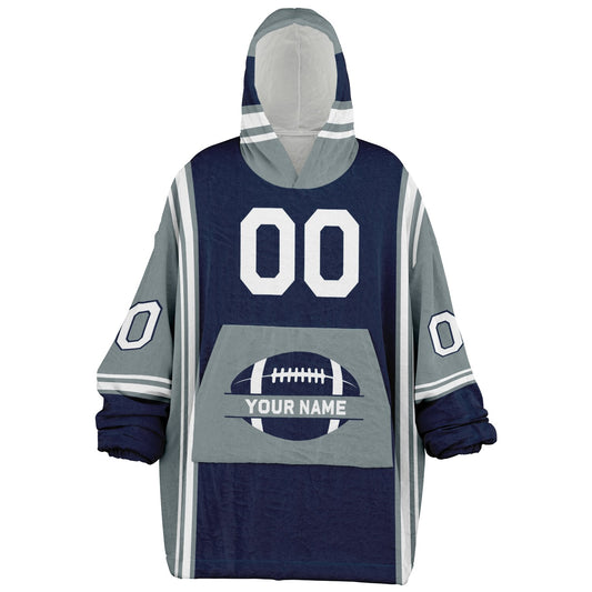 Navy, silver, and white bold snug hoodie with triple color blocking and a sporty aesthetic.