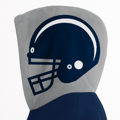 Navy, silver, and white classic snug hoodie featuring authentic jersey striping and personalized number details.