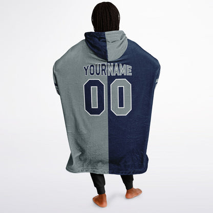Navy, silver, and white halftime snug hoodie with three-tone split design and cozy fleece texture.