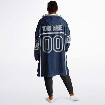 Navy, silver, and white lineup snug hoodie with clean line work and subtle jersey influence.