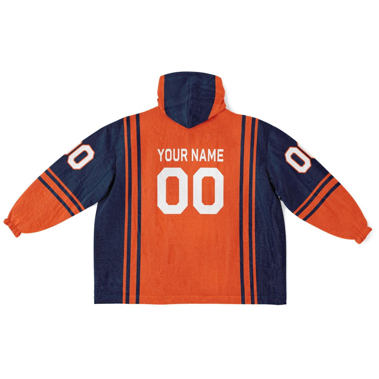 Orange and navy bold snug hoodie with modern color-block design and soft loungewear fit.