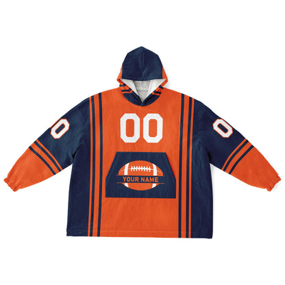 Orange and navy bold snug hoodie with modern color-block design and soft loungewear fit.