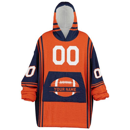 Orange and navy bold snug hoodie with modern color-block design and soft loungewear fit.