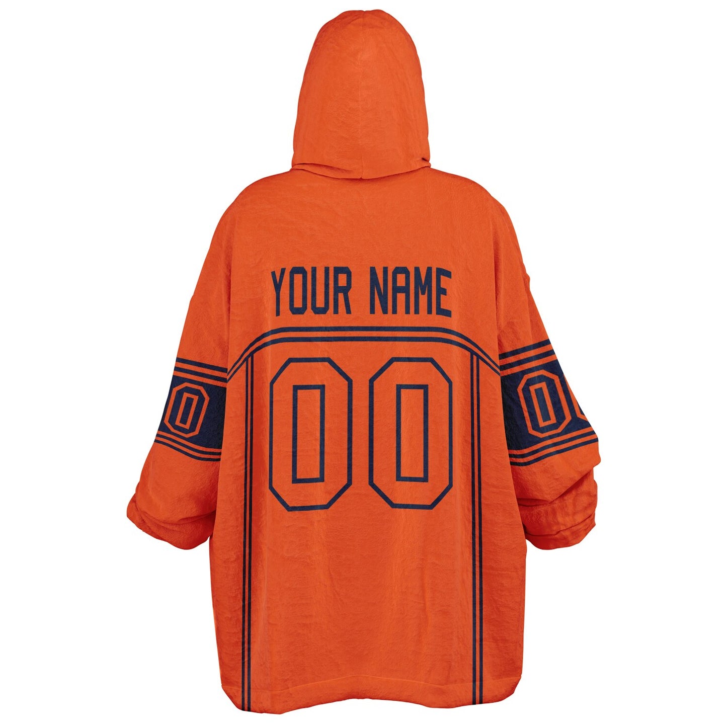 Orange and navy lineup snug hoodie featuring sleek line-art details and minimalist team-inspired design.