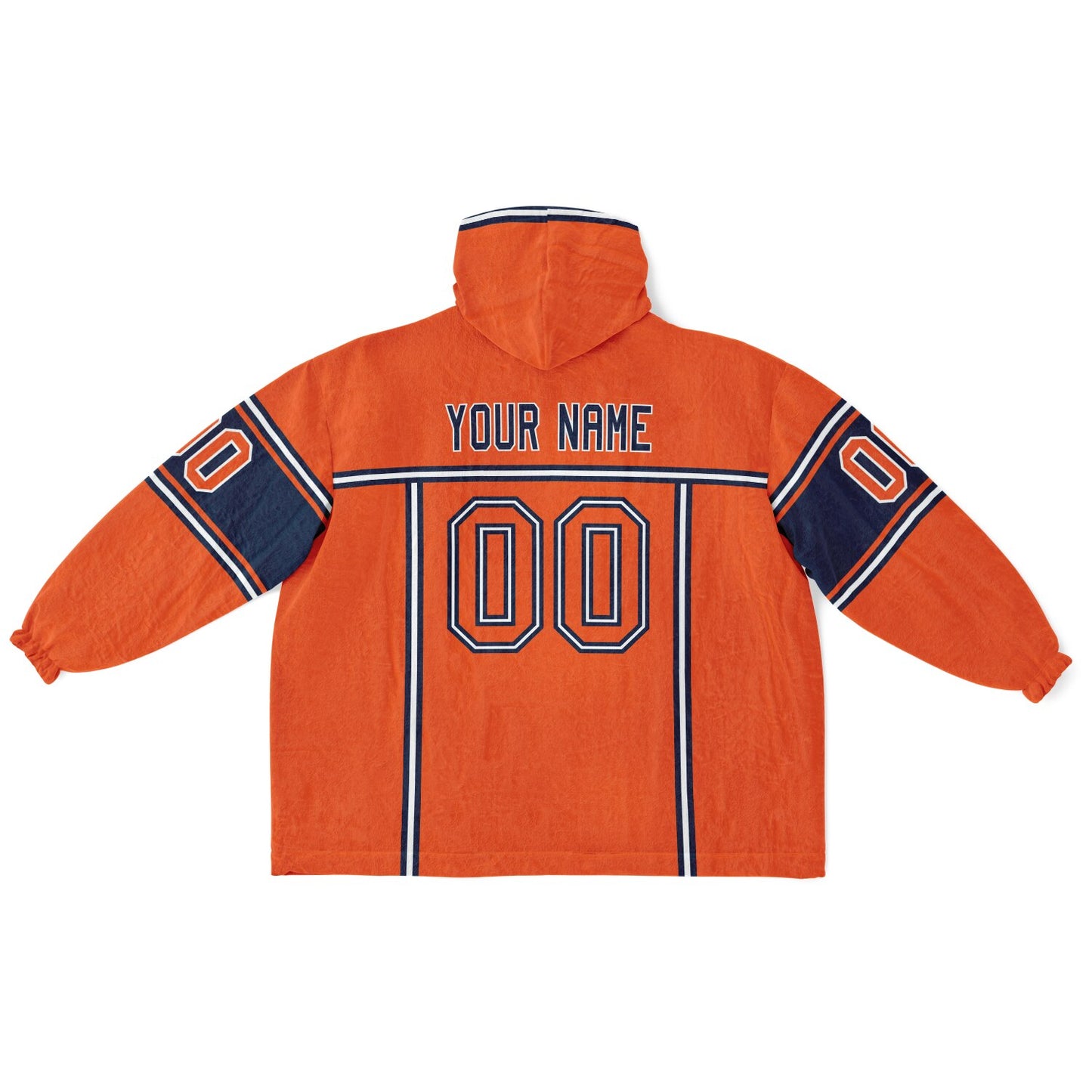 Orange, navy, and white lineup snug hoodie with clean line work and subtle jersey influence.