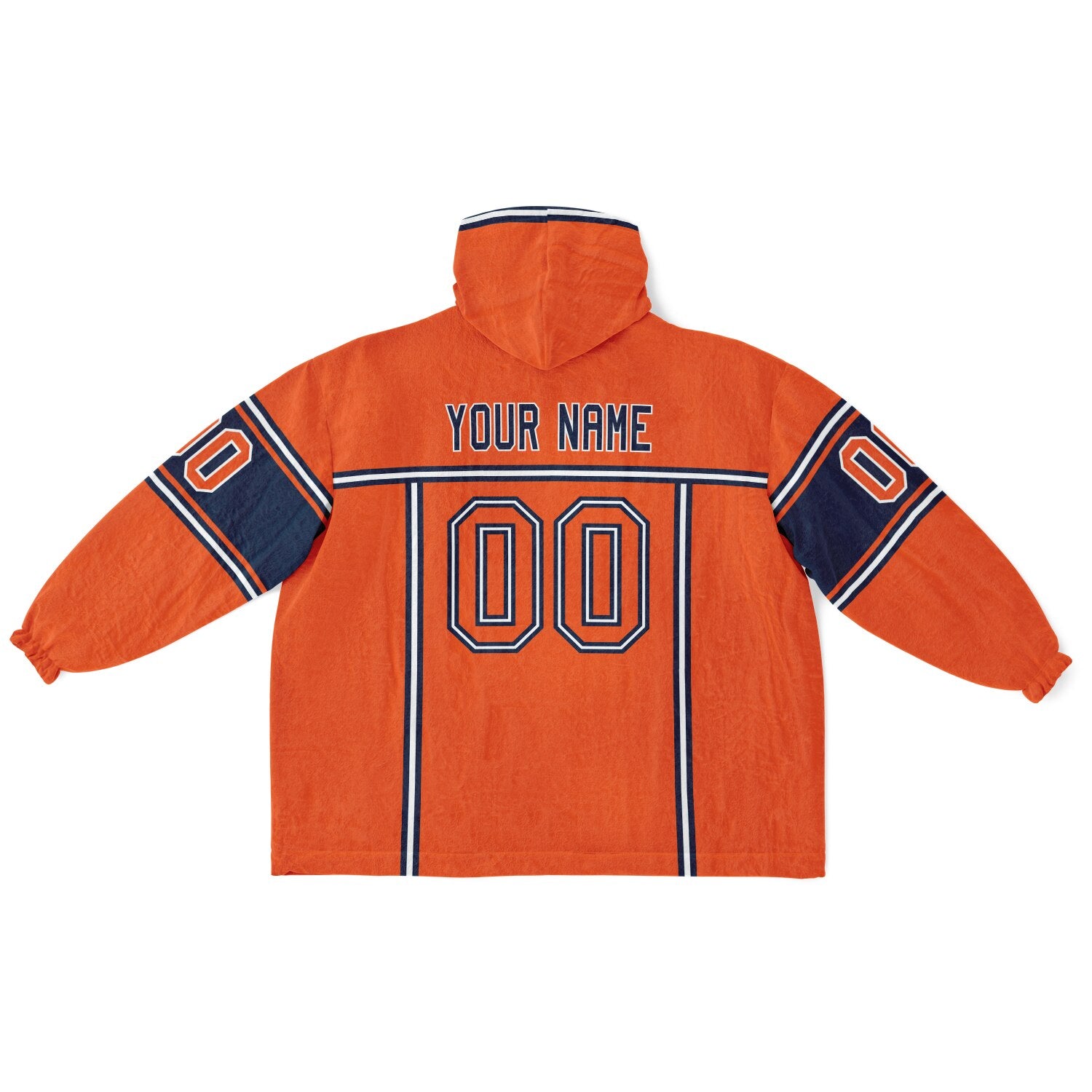 Orange, navy, and white lineup snug hoodie with clean line work and subtle jersey influence.