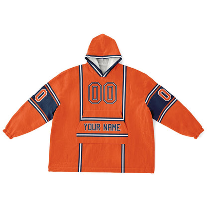 Orange, navy, and white lineup snug hoodie with clean line work and subtle jersey influence.