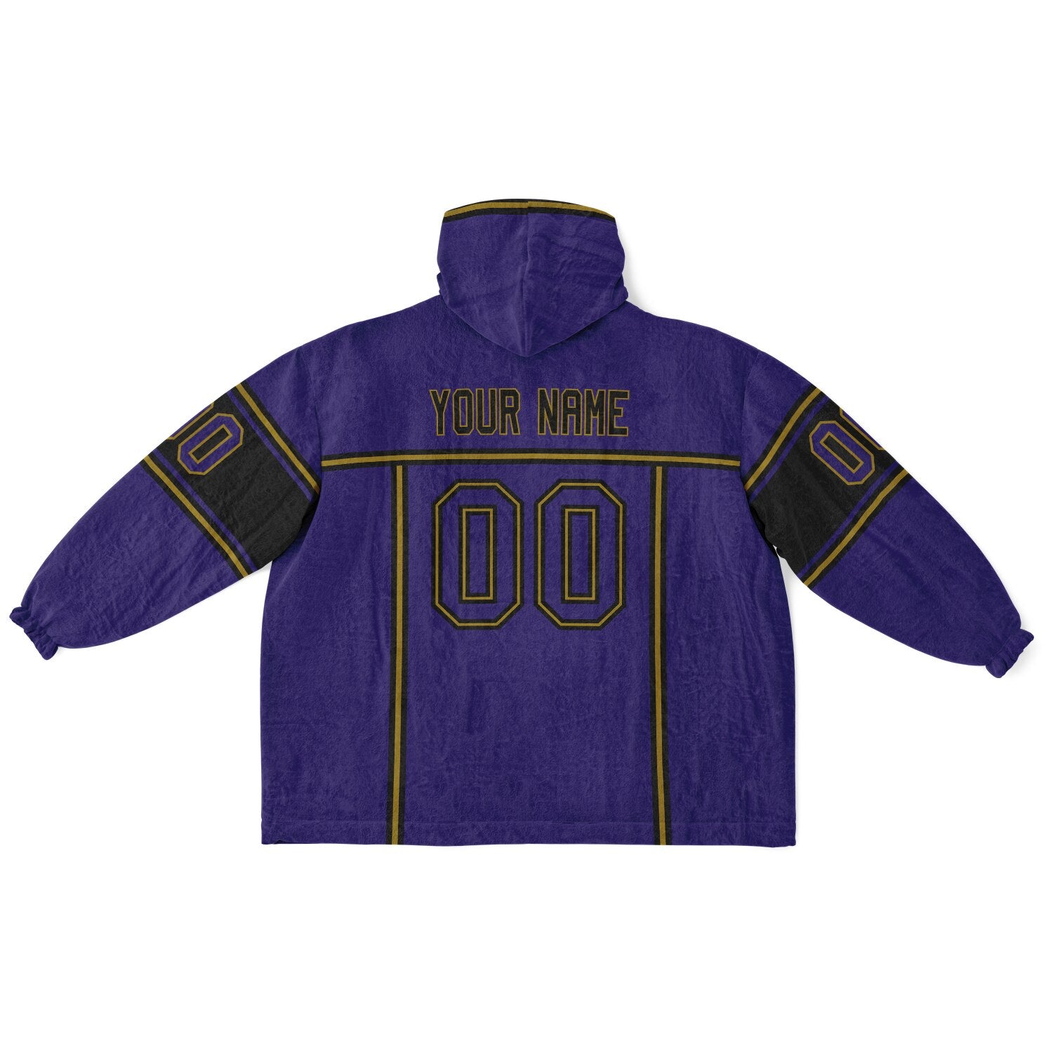 Purple, black, and metallic gold lineup snug hoodie with clean line work and subtle jersey influence.