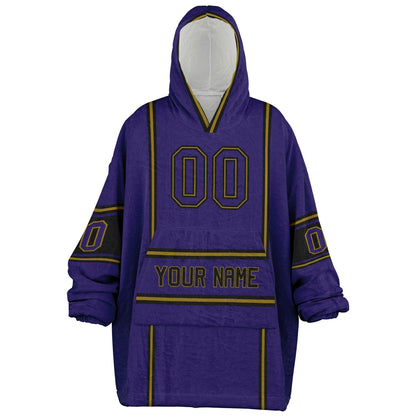 Purple, black, and metallic gold lineup snug hoodie with clean line work and subtle jersey influence.