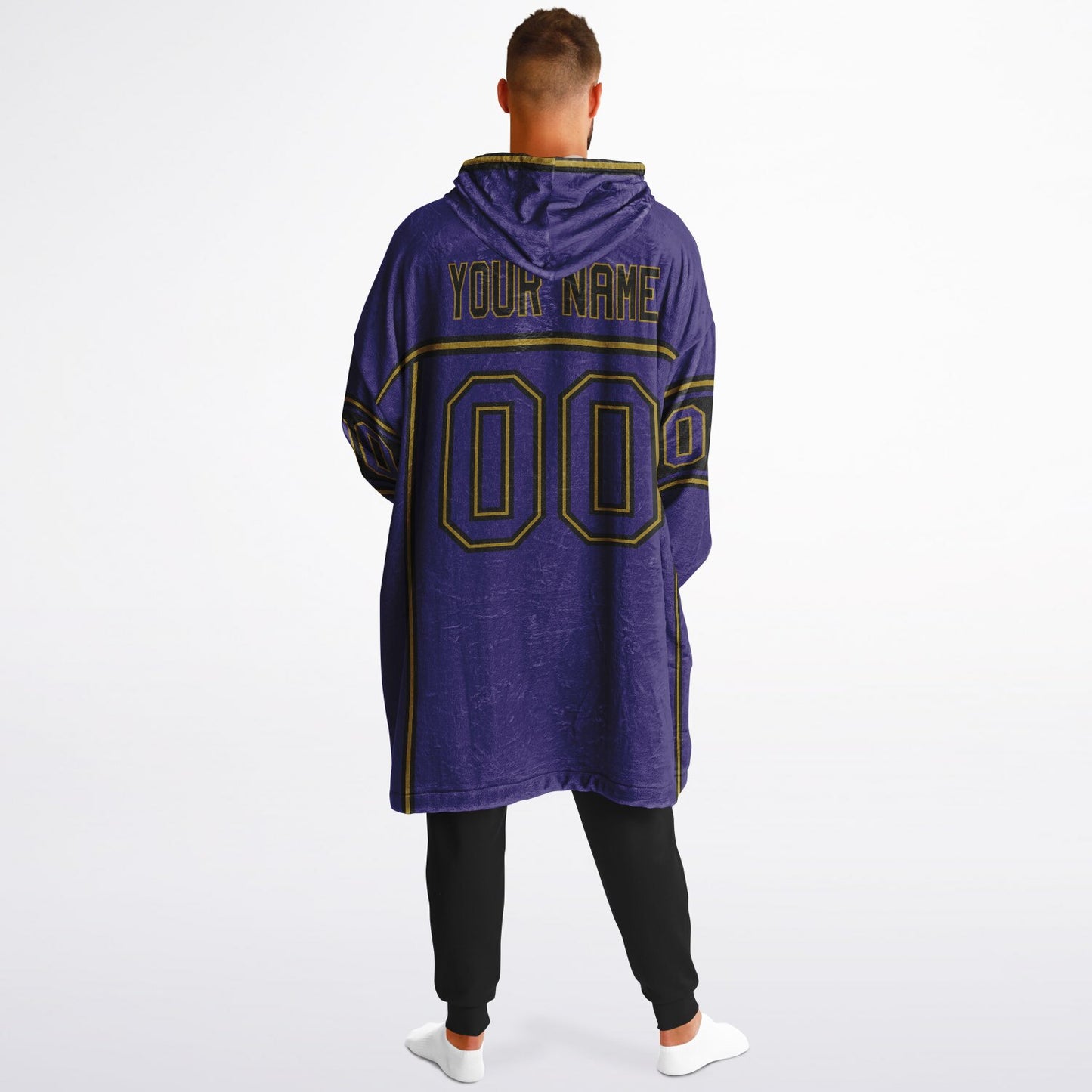 Purple, black, and metallic gold lineup snug hoodie with clean line work and subtle jersey influence.