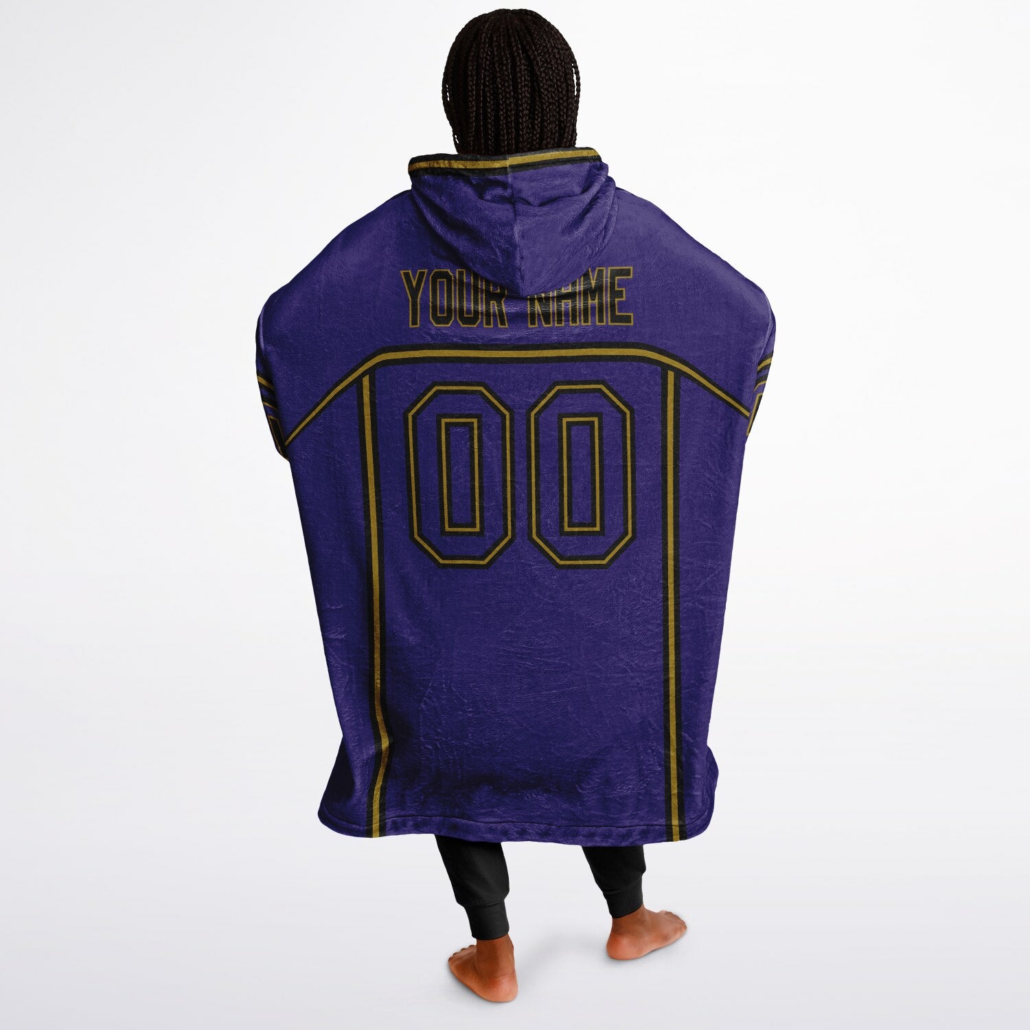 Purple, black, and metallic gold lineup snug hoodie with clean line work and subtle jersey influence.