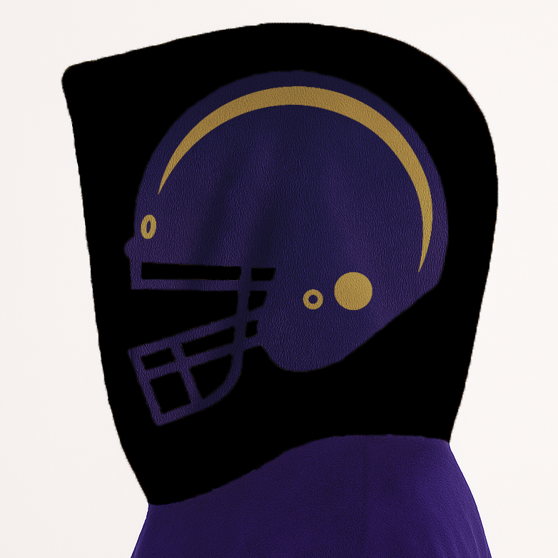 Purple, black, and metallic gold classic snug hoodie featuring authentic jersey striping and personalized number details.