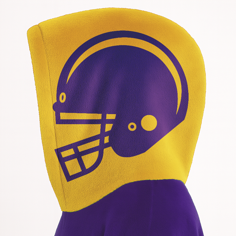 Purple and gold classic snug hoodie featuring jersey-style stripes and personalized name and number.