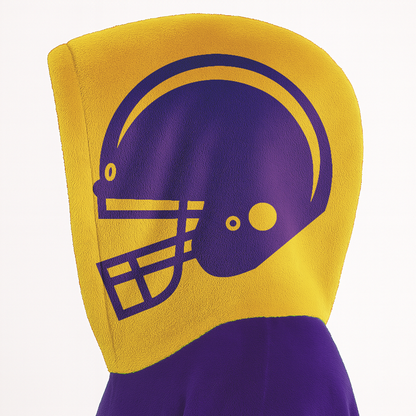 Purple and gold classic snug hoodie featuring jersey-style stripes and personalized name and number.