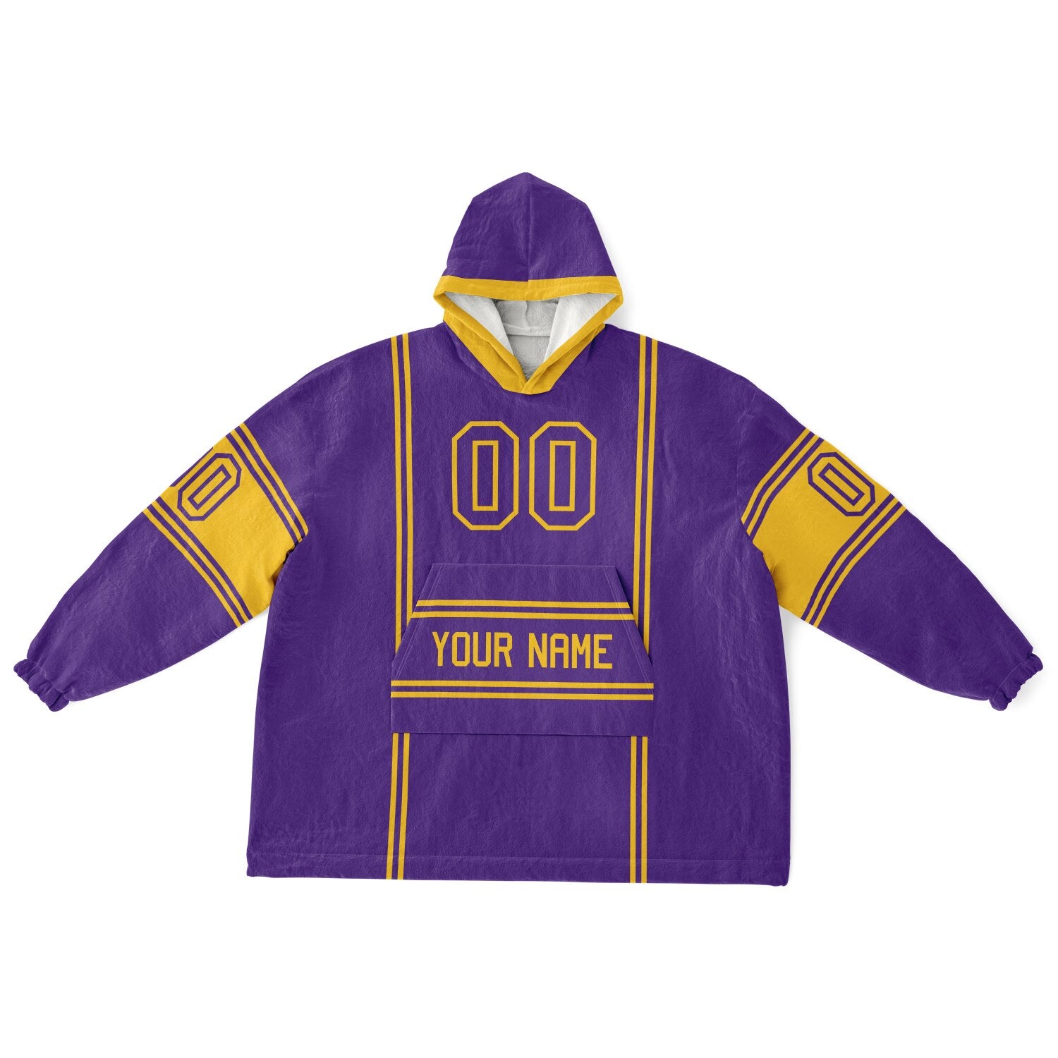 Purple and gold lineup snug hoodie featuring sleek line-art details and minimalist team-inspired design.