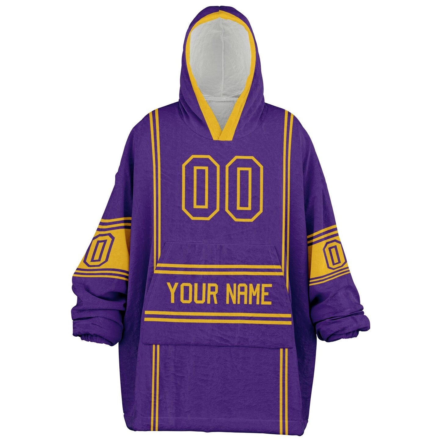 Purple and gold lineup snug hoodie featuring sleek line-art details and minimalist team-inspired design.