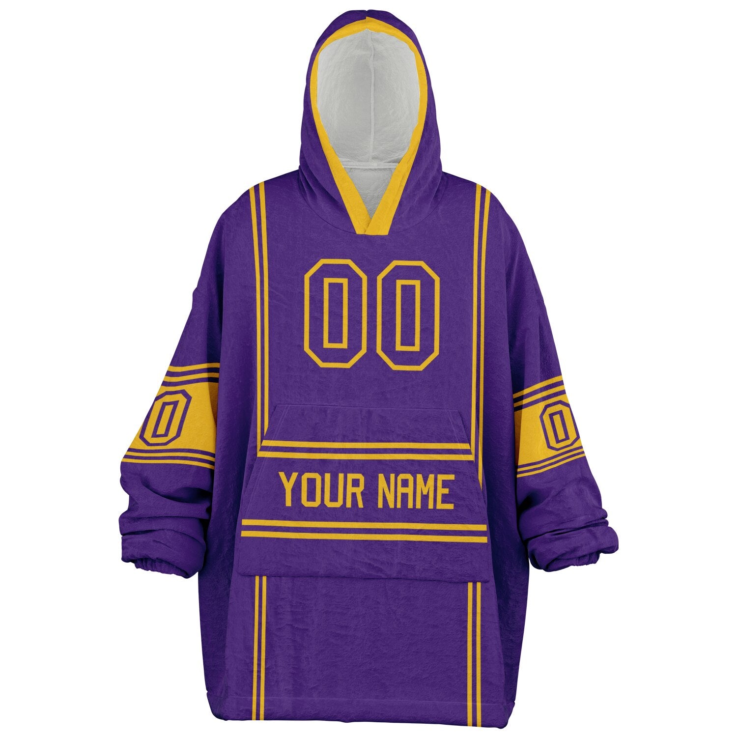 Purple and gold lineup snug hoodie featuring sleek line-art details and minimalist team-inspired design.
