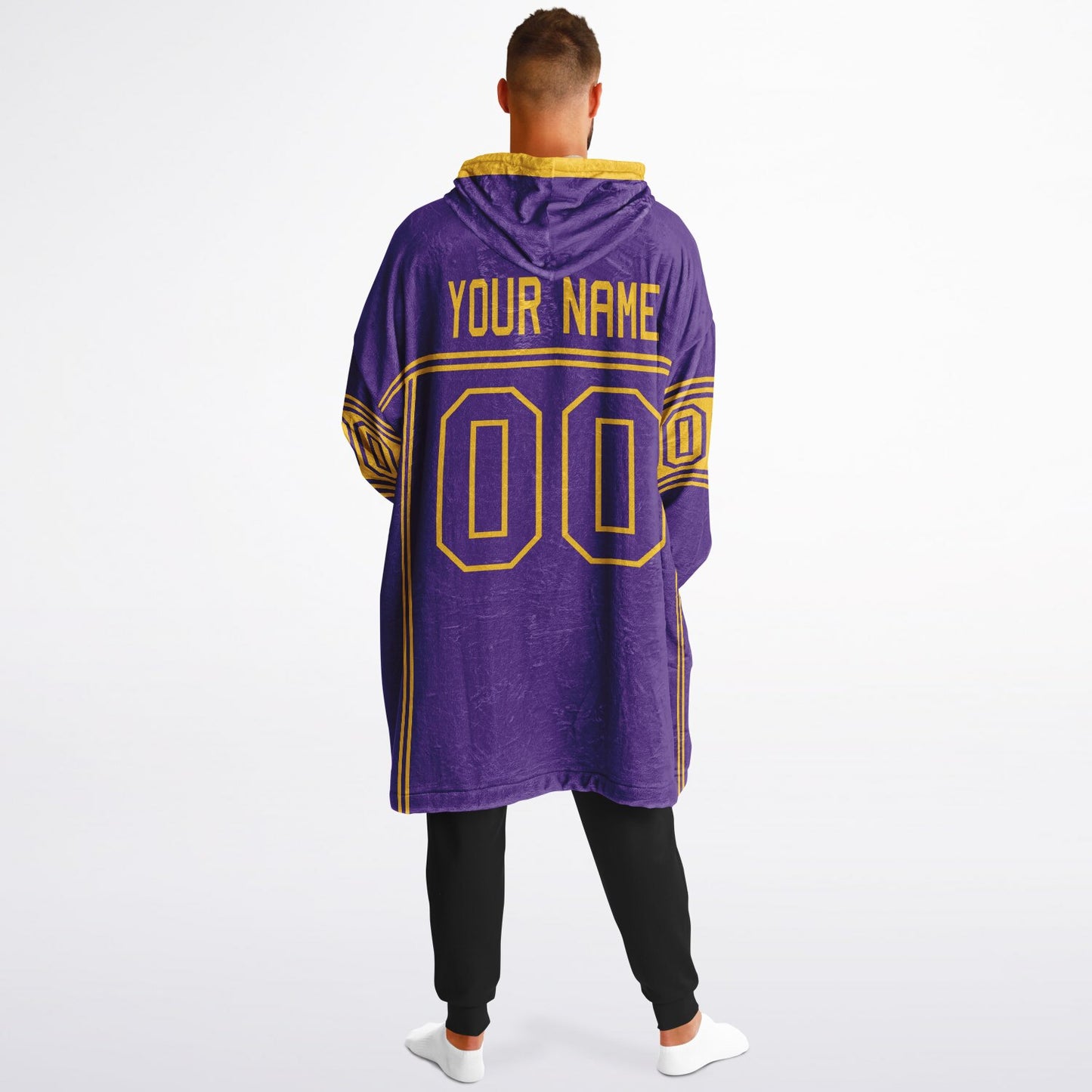 Purple and gold lineup snug hoodie featuring sleek line-art details and minimalist team-inspired design.