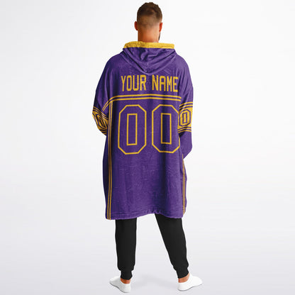 Purple and gold lineup snug hoodie featuring sleek line-art details and minimalist team-inspired design.