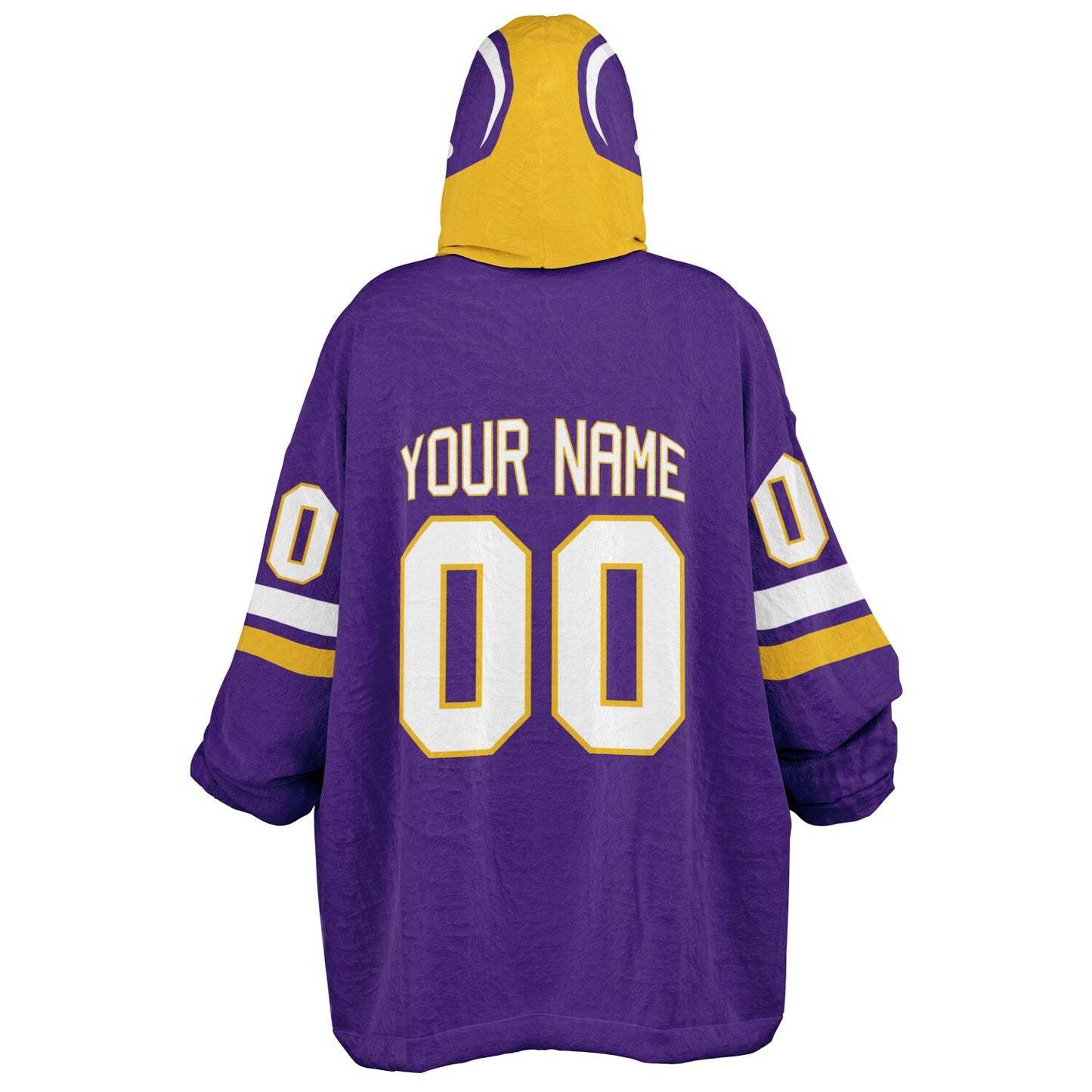 Purple, gold, and white classic snug hoodie featuring authentic jersey striping and personalized number details.