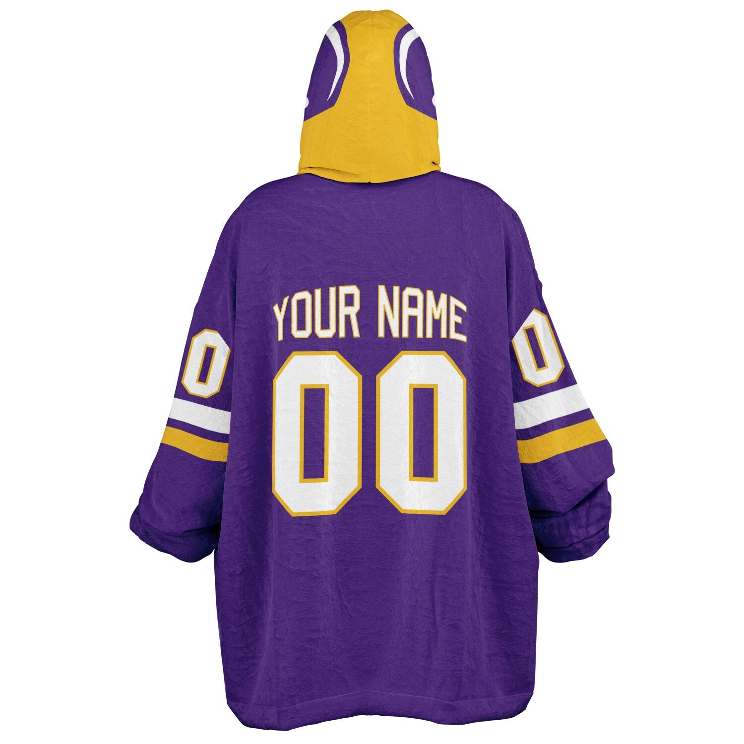 Purple, gold, and white classic snug hoodie featuring authentic jersey striping and personalized number details.