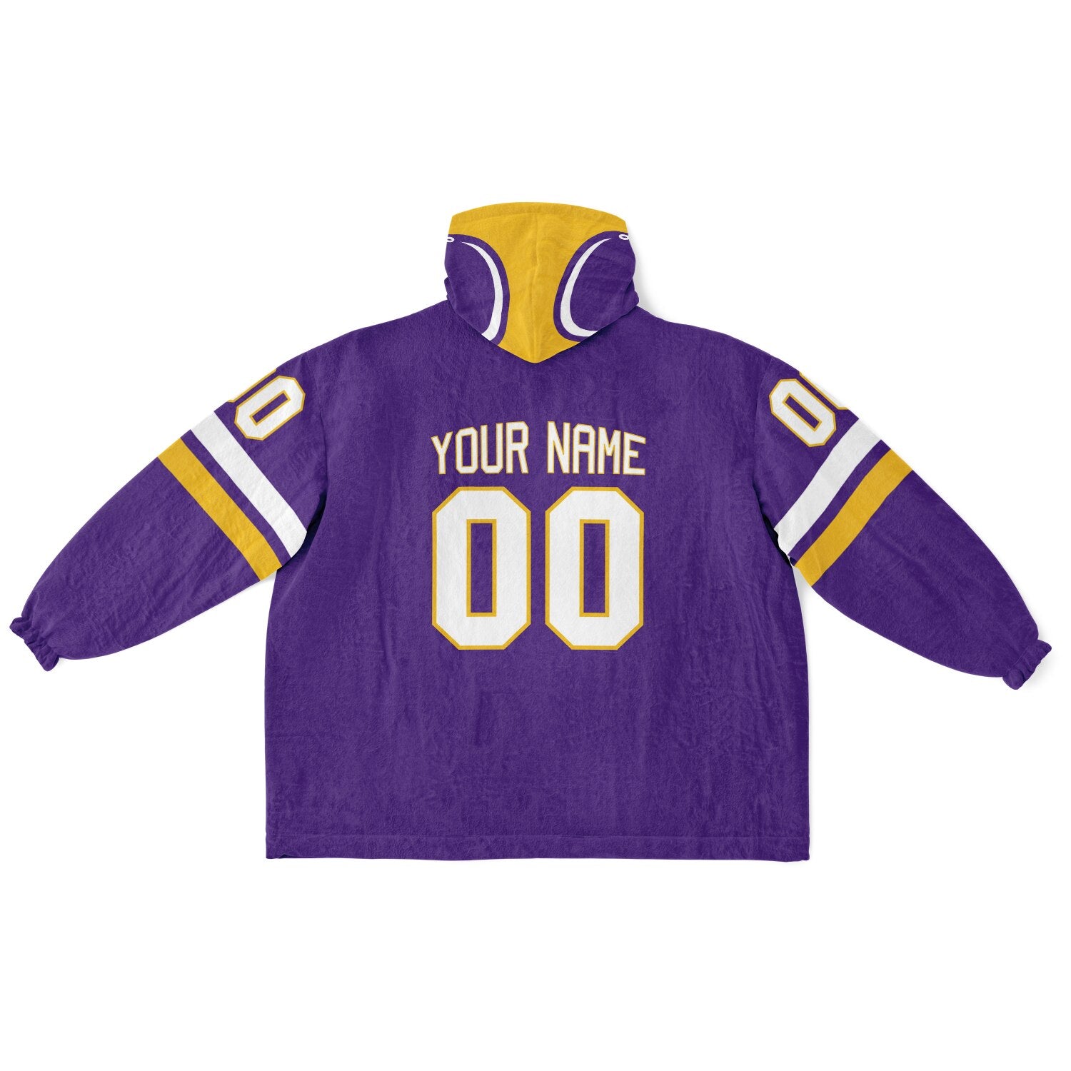 Purple, gold, and white classic snug hoodie featuring authentic jersey striping and personalized number details.