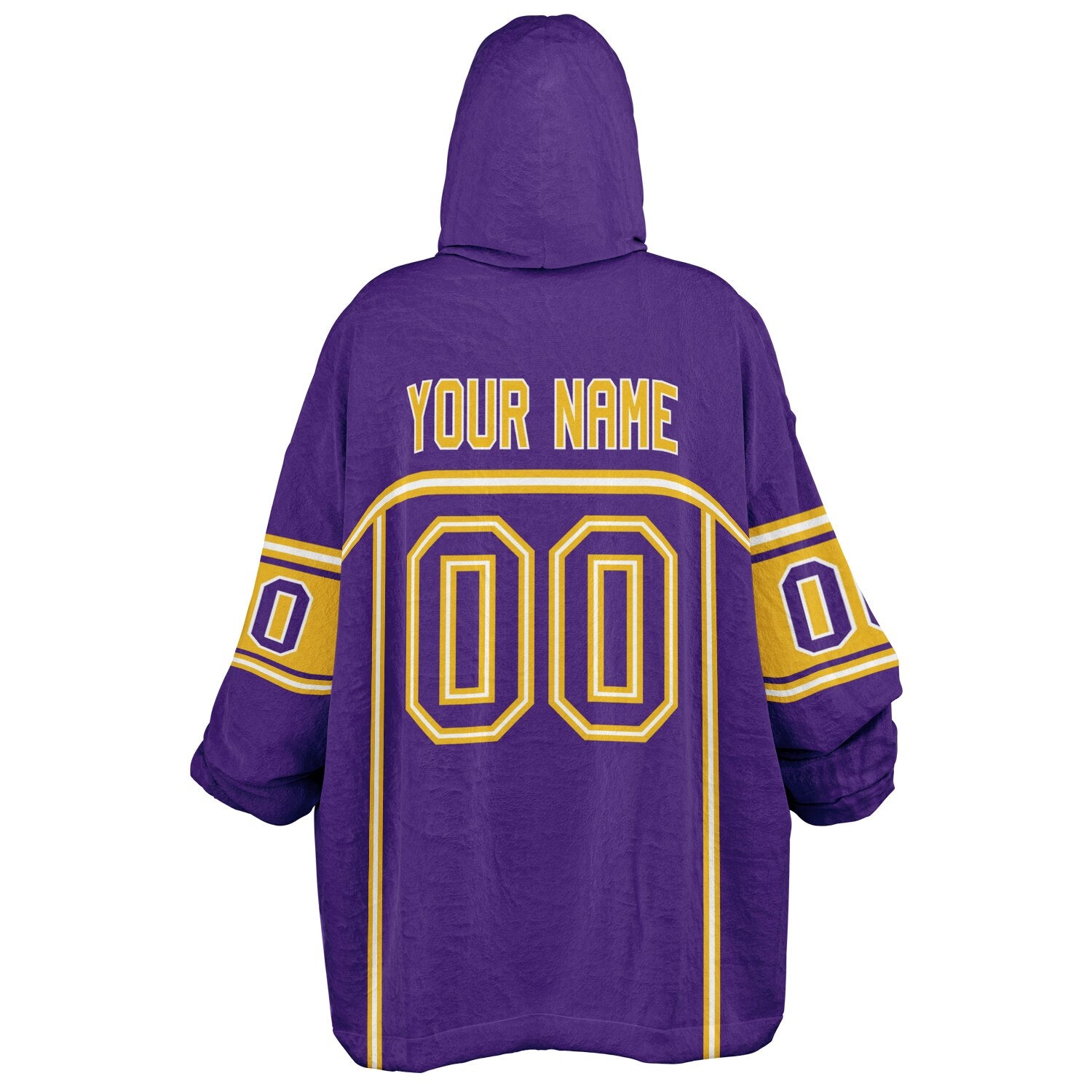 Purple, gold, and white lineup snug hoodie with clean line work and subtle jersey influence.