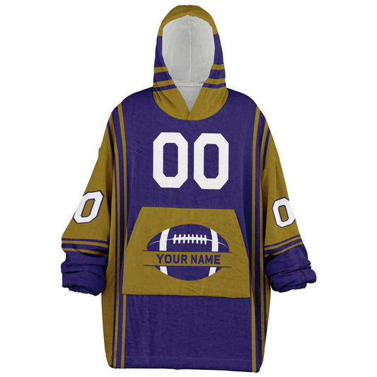 Purple and metallic gold bold snug hoodie with modern color-block design and soft loungewear fit.